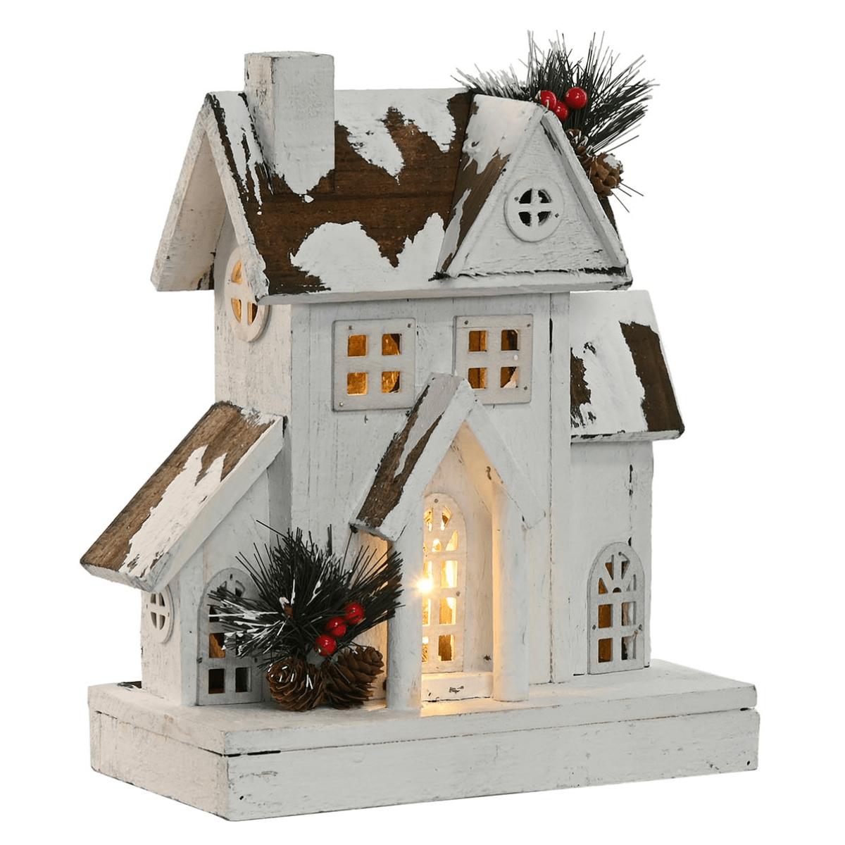 Déco Noël Maison bois lumineuse Ekebyvik Blanc H32cm