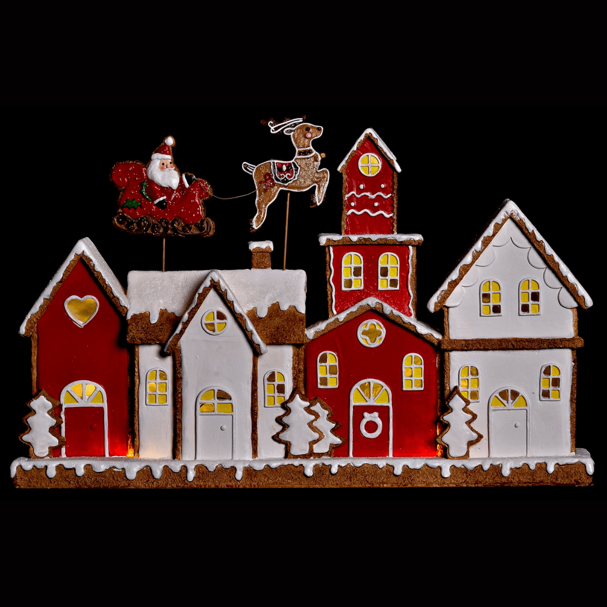 Déco Noël Village lumineux Solhergard résine Rouge et Blanc