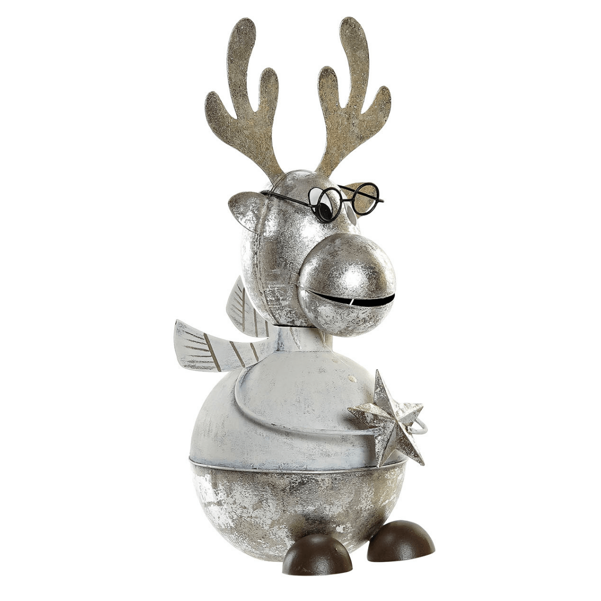 Figurine Noël métal Renne lunettes Kerkejaure Argenté H27cm