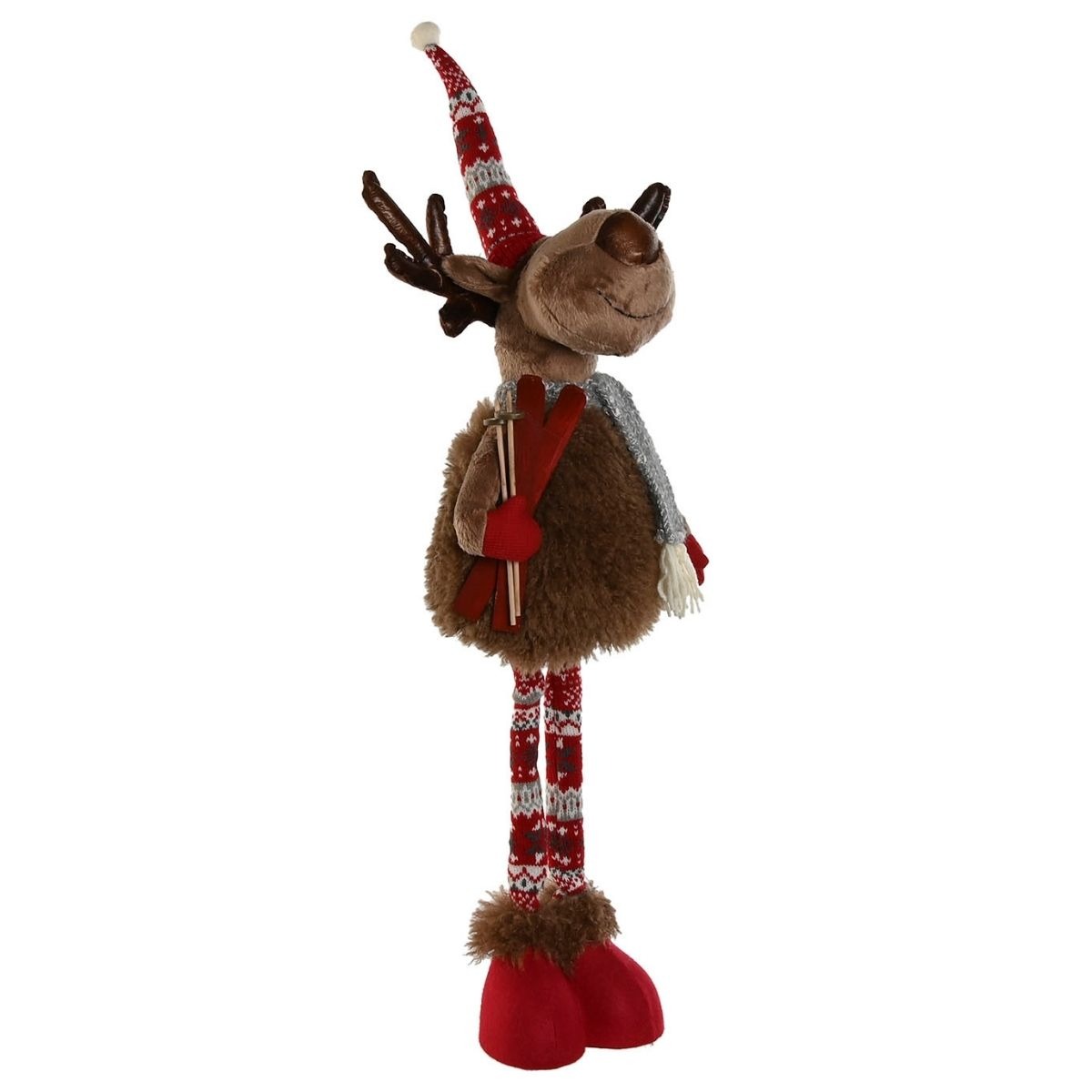 Figurine Renne avec des skis Pamiskis Rouge H79cm