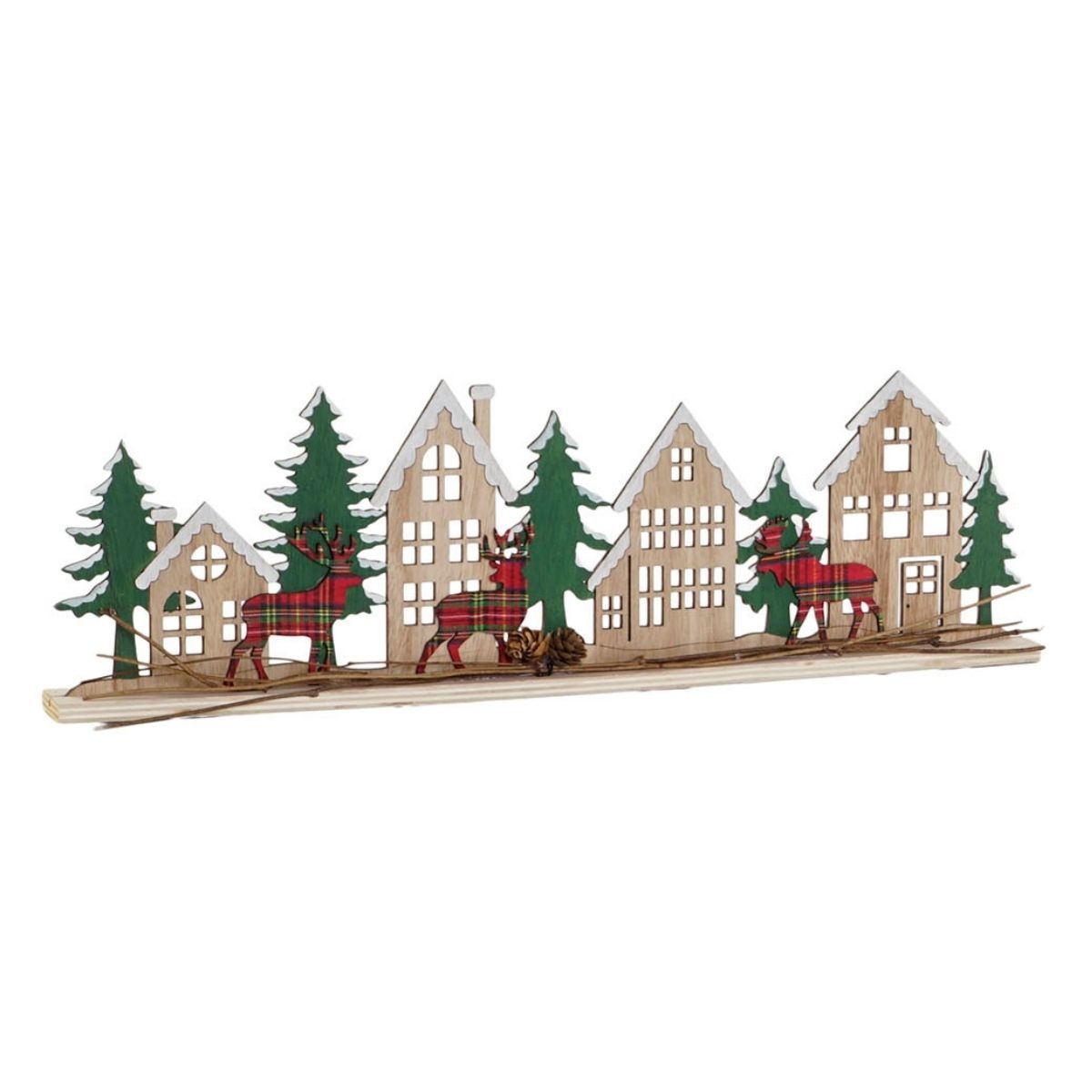 Scène de Noël Bois Village scandinave Tilkis Vert et Rouge