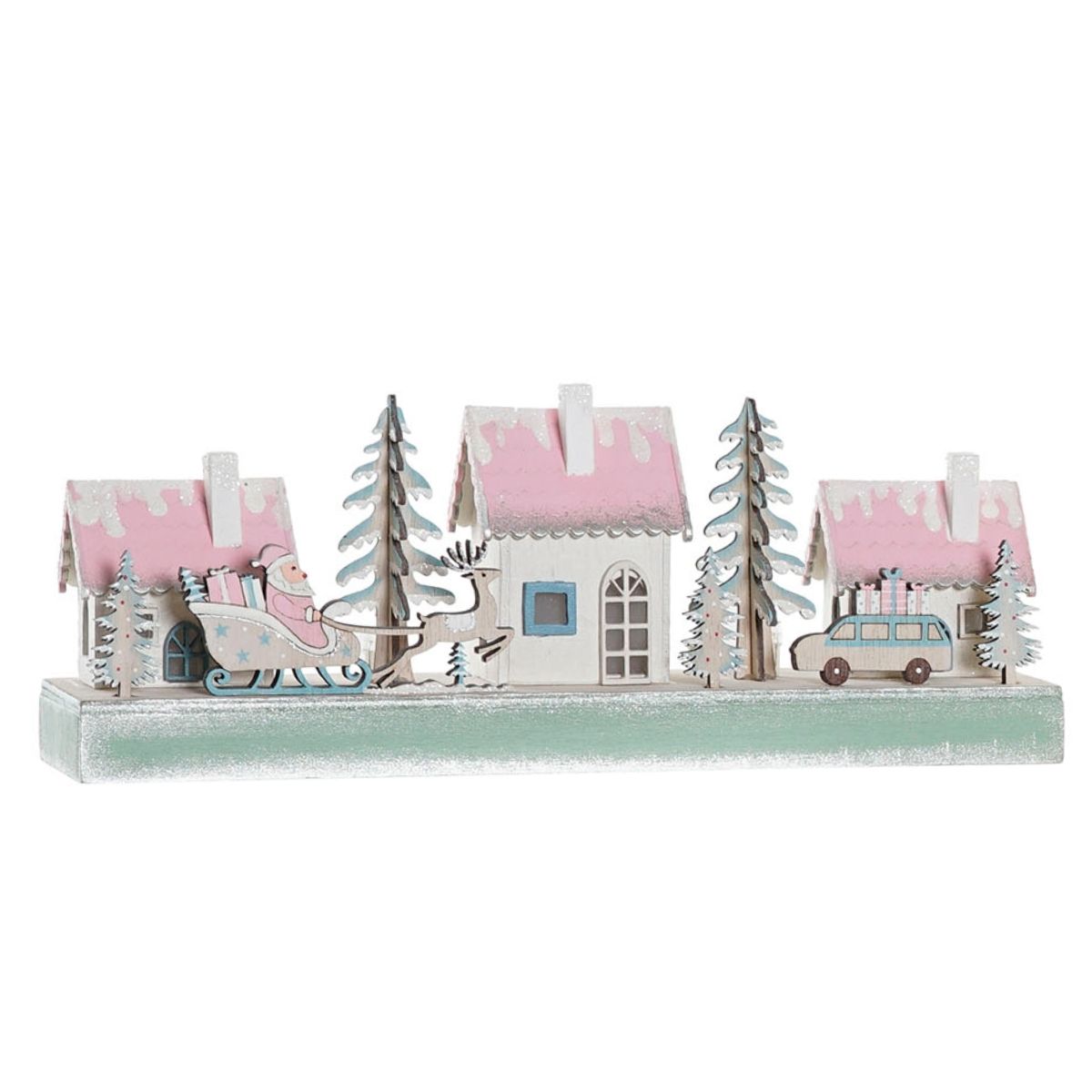 Scène de Noël en Bois lumineuse Sorema Village Rose