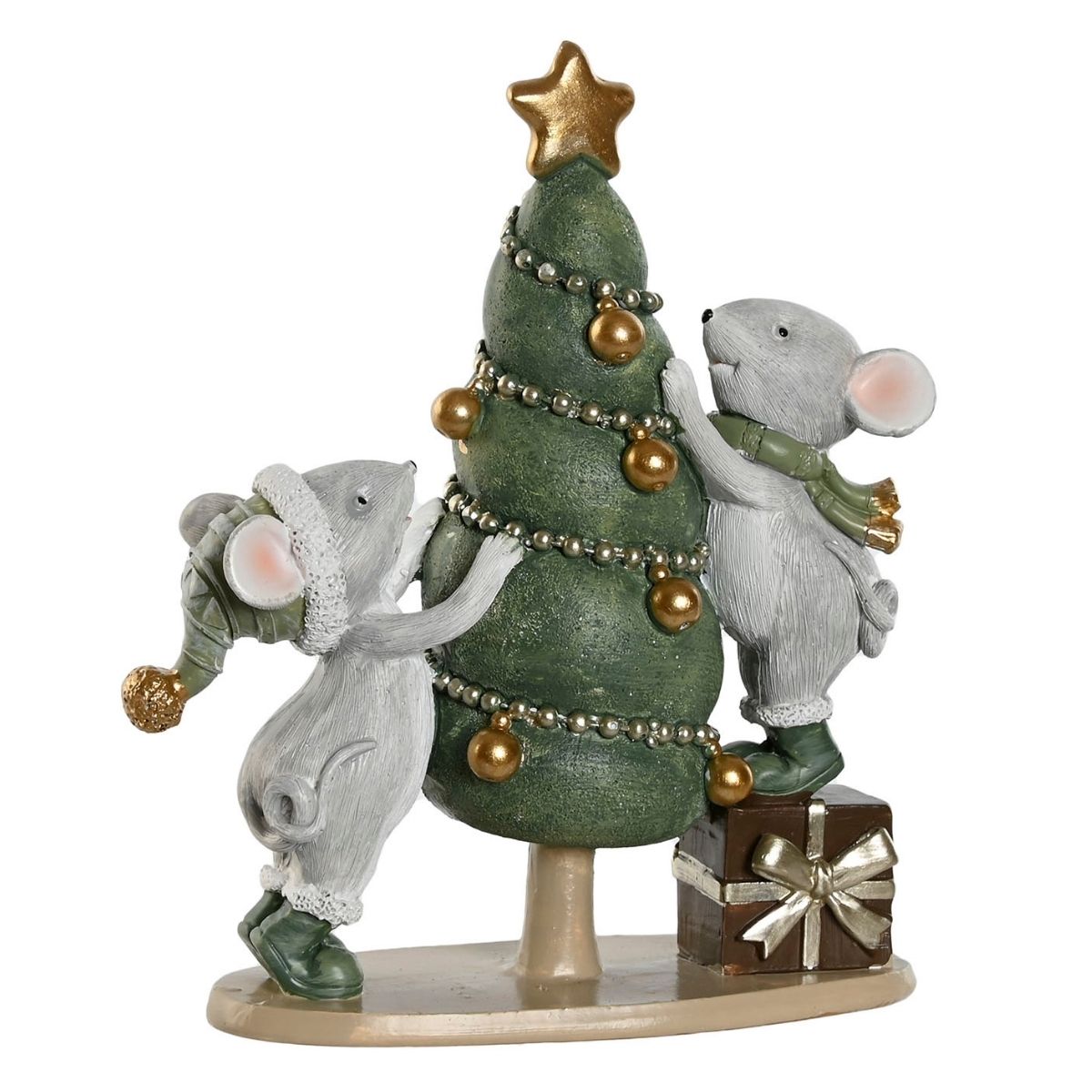 Statue Noël résine Marisk Souris et Sapin Vert