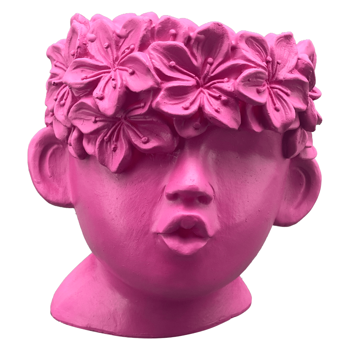 Cache-pot résine Tête fleurie Popy GM Fuchsia H20cm