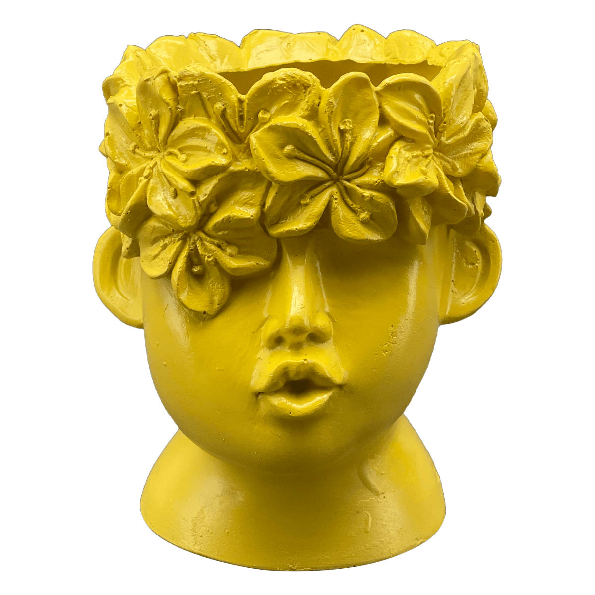 Cache-pot résine Tête fleurie Popy PM Jaune H13cm