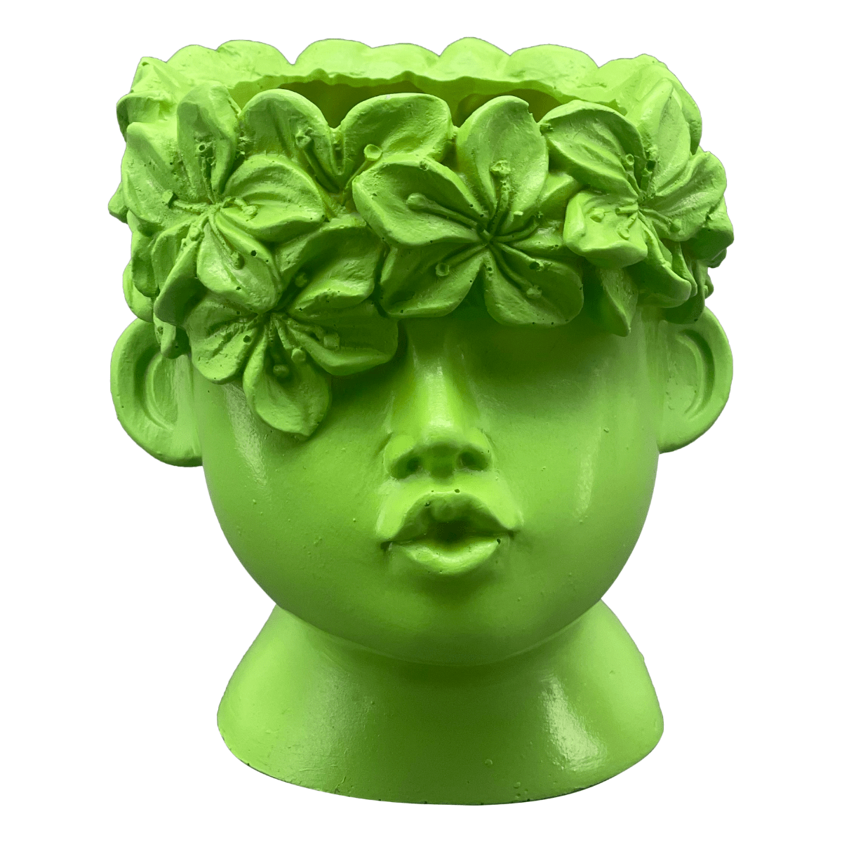 Cache-pot résine Tête fleurie Popy PM Vert H13cm