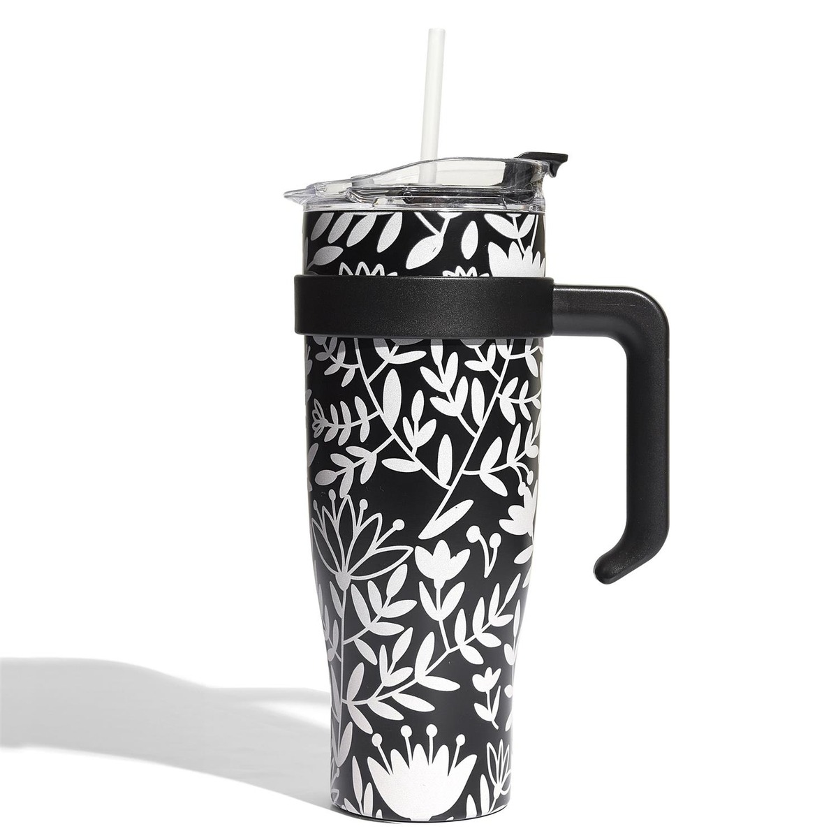 Mug de transport XXL Noir et Blanc avec paille Dubai - Kinuta 1.2L