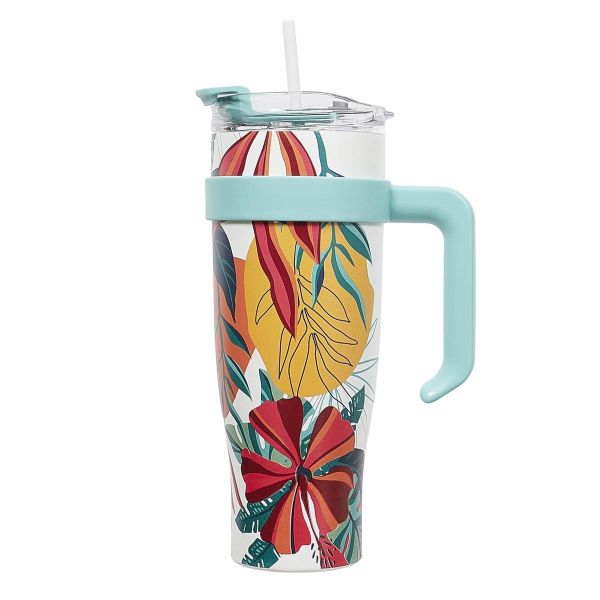 Mug de transport XXL avec paille design Fleurs Dubai - Louvi 1.2L
