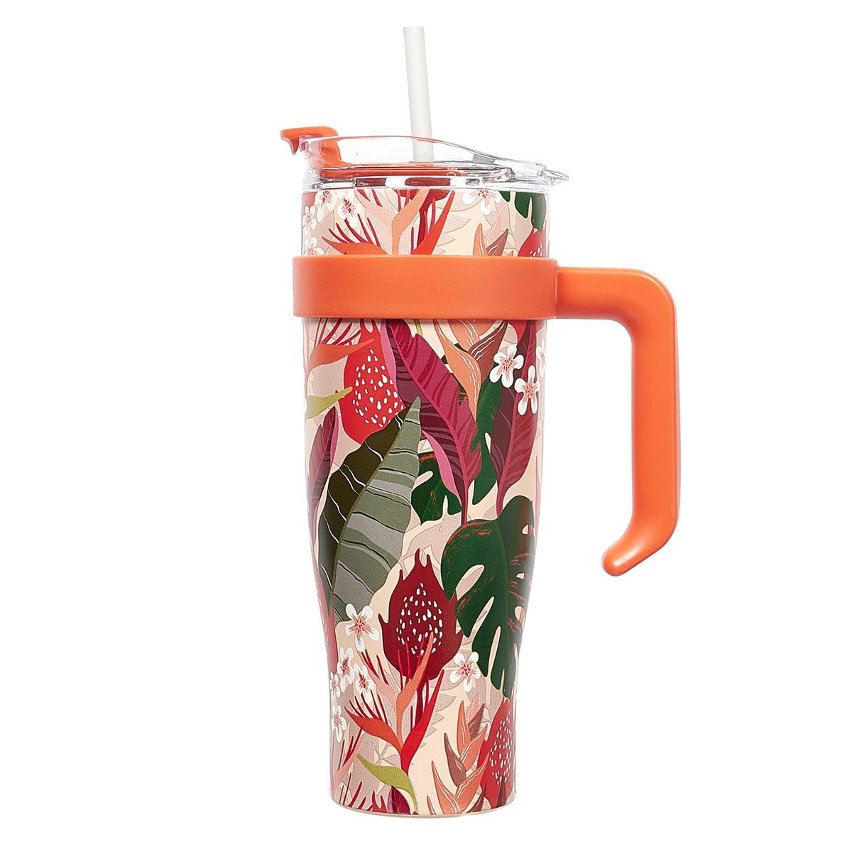Mug de transport XXL avec paille design Fleurs Dubai - Pabula 1.2L
