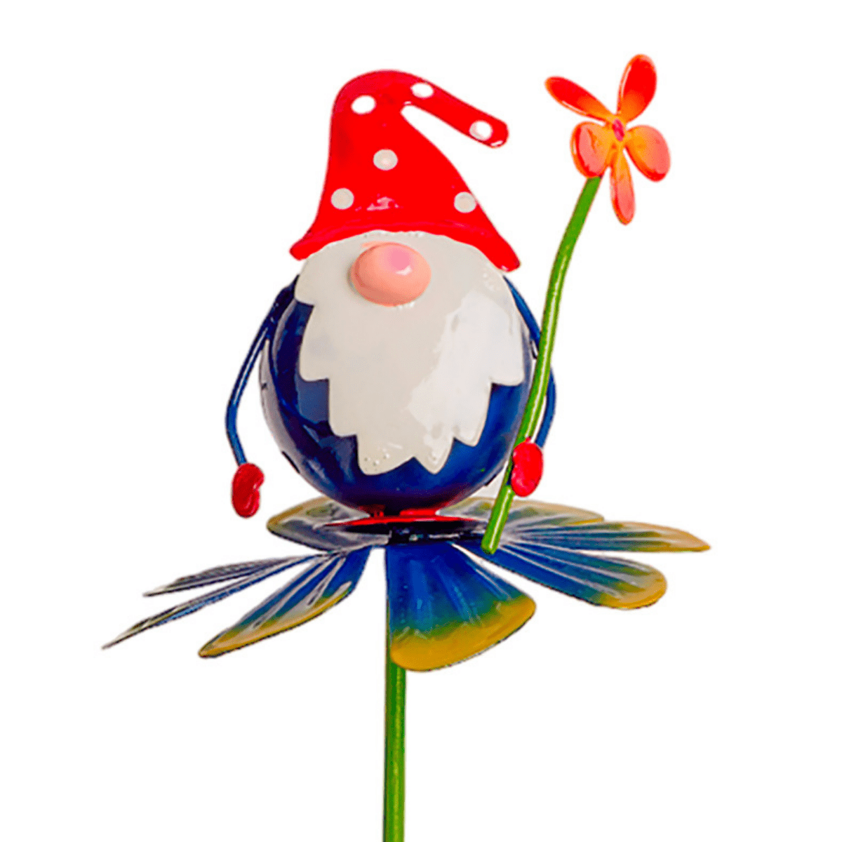 Pic de Jardin Décoratif métal Gnome sur Fleur Rakoti Rouge H45cm