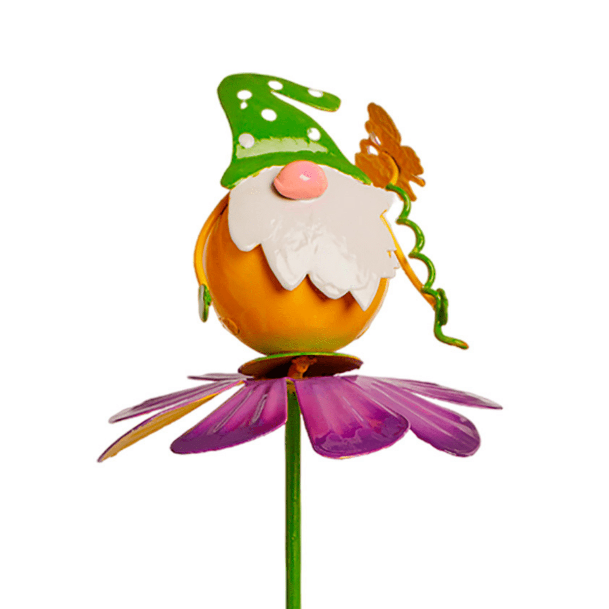 Pic de Jardin Décoratif métal Gnome sur Fleur Rakoti Vert H45cm
