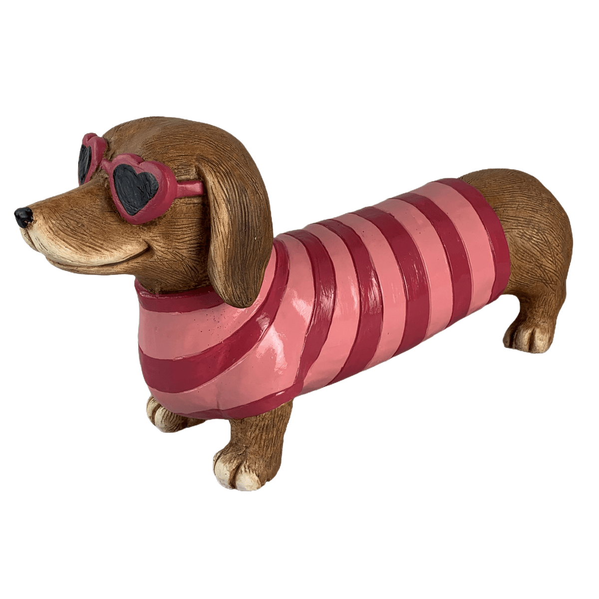 Statue Chien Jazzy Lunettes Coeur habits rayures L50cm