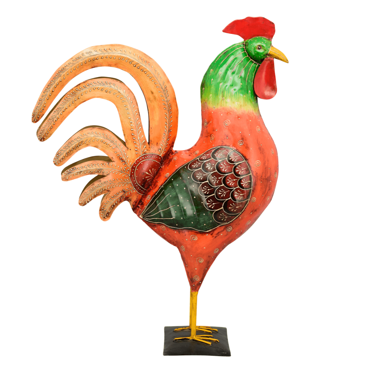 Statue métal Coq XL Bérant Orange H76cm