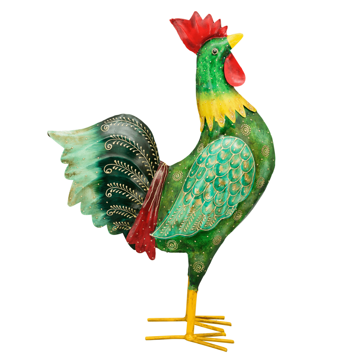 Statue métal Coq coloré Lucilda Vert H55cm