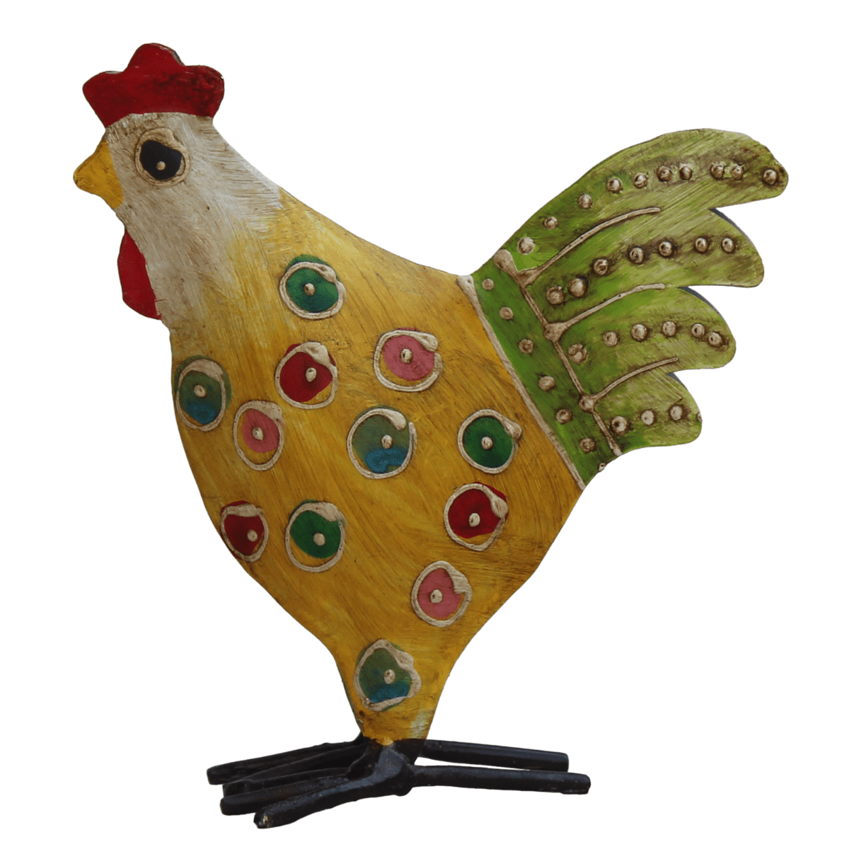 Statue métal Poule colorée Hedou Jaune H15cm