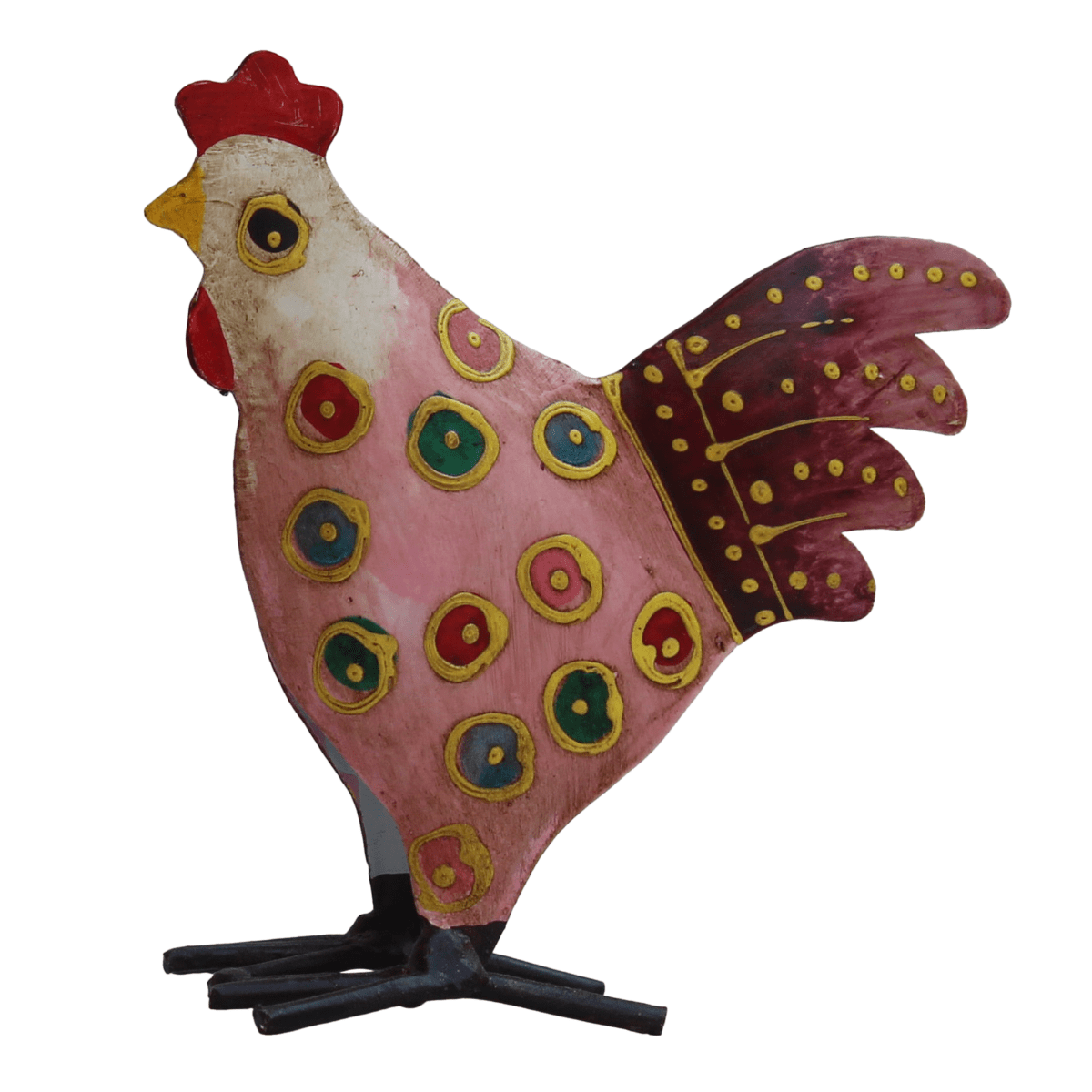 Statue métal Poule colorée Hedou Rose H15cm