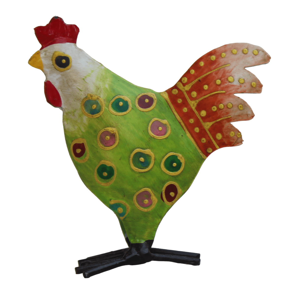 Statue métal Poule colorée Hedou Vert H15cm