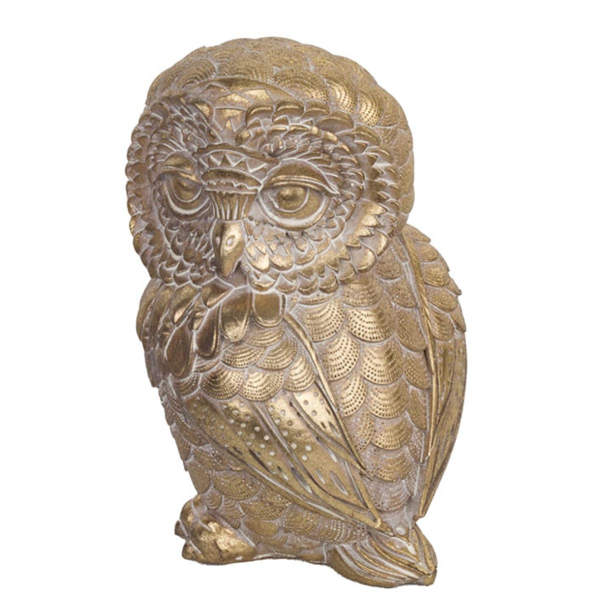 Statue résine Chouette Borita Blanc et Doré H16cm