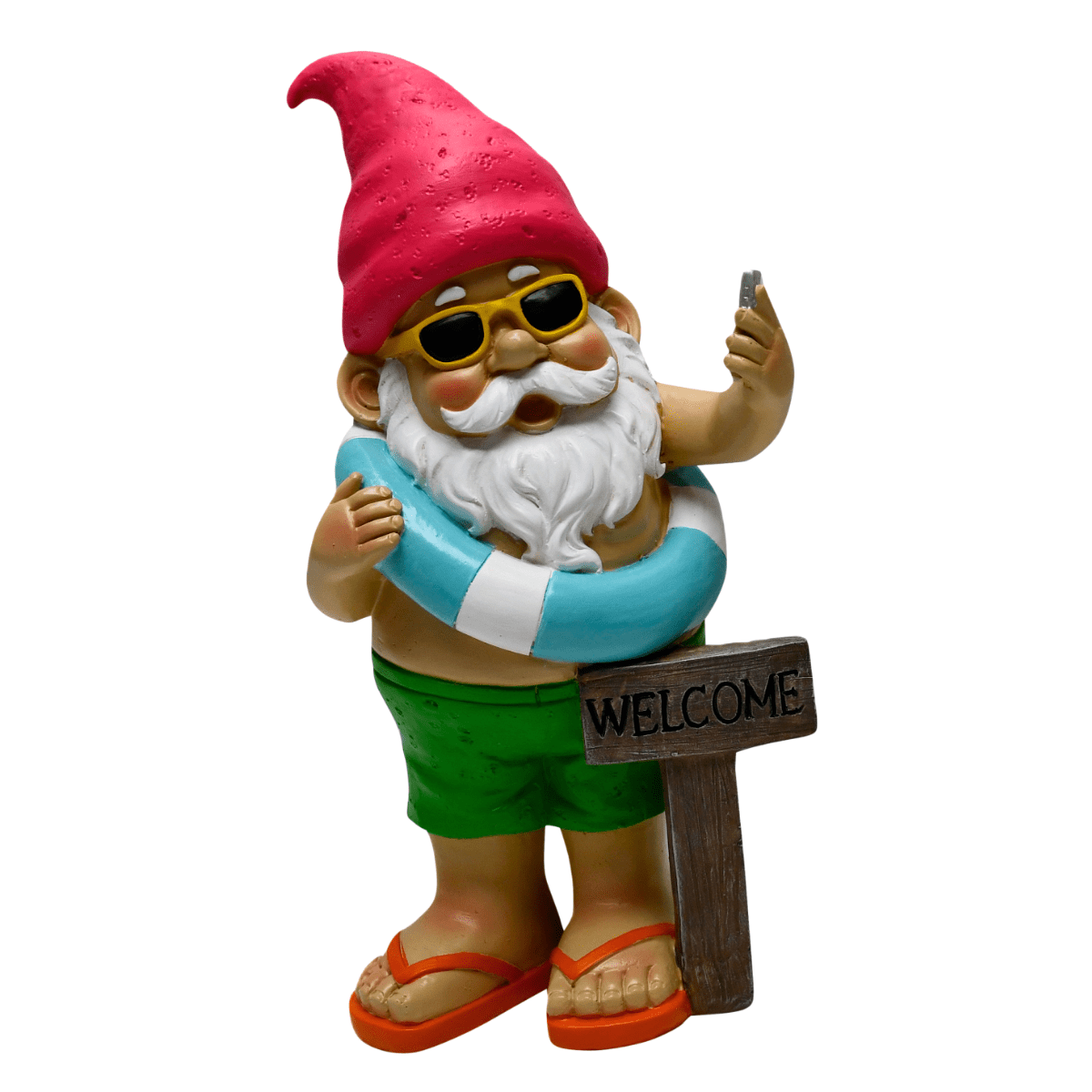 Statue résine Gnome Estival Bahamas - Nain bouée bleue Welcome