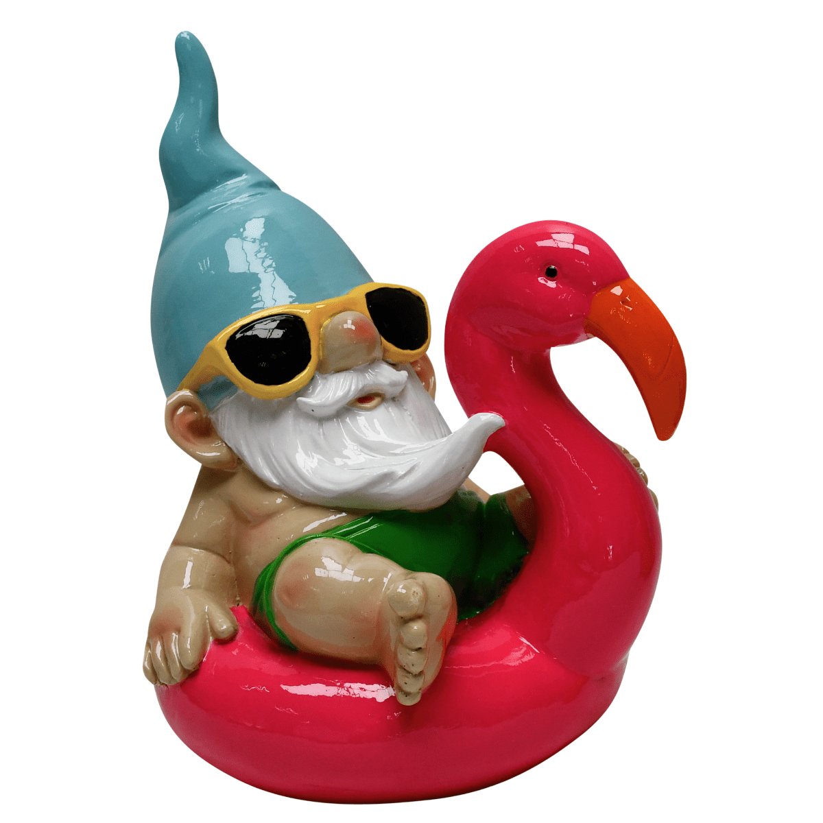 Statue résine Gnome Estival Bahamas - Nain sur un bouée Rose