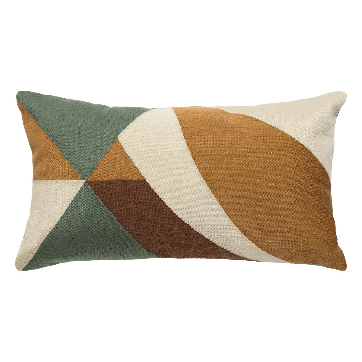 Coussin brodé Bartipo Vert et Moutarde 50x30cm