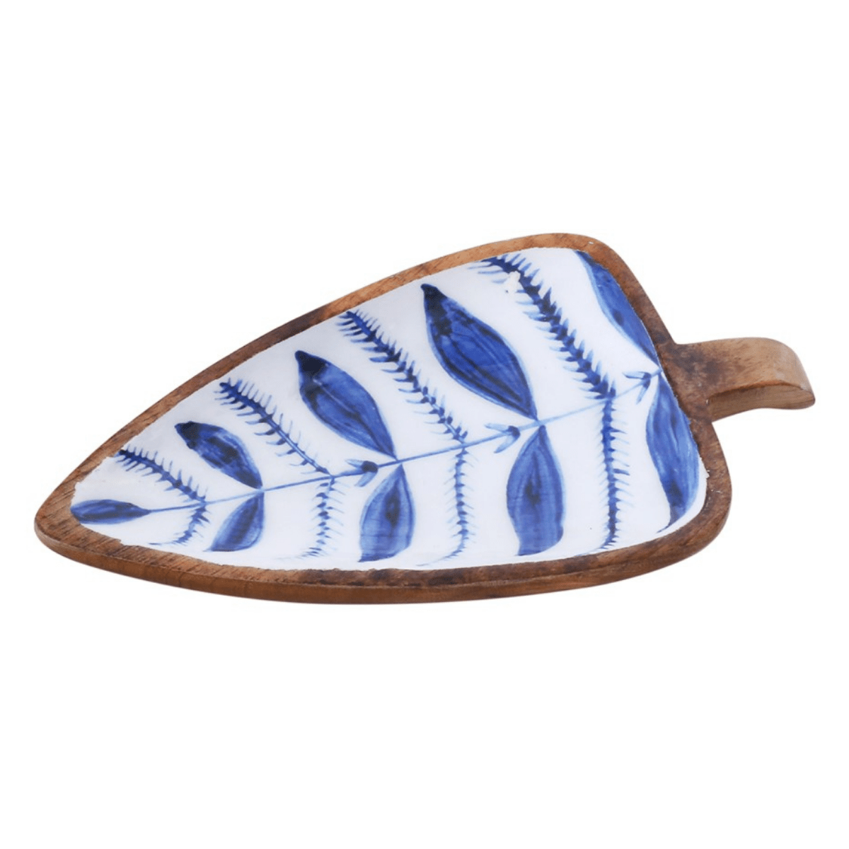 Plateau bois Ranero Feuille Bleu et Blanc 21x10cm