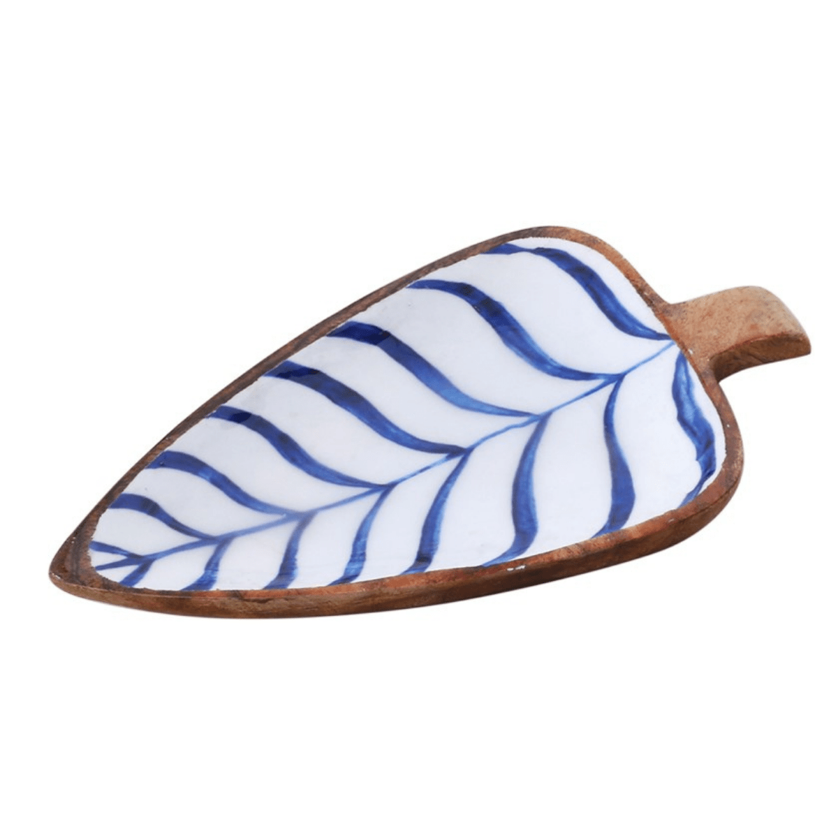 Plateau bois Taberno Feuille Bleu et Blanc 21x10cm