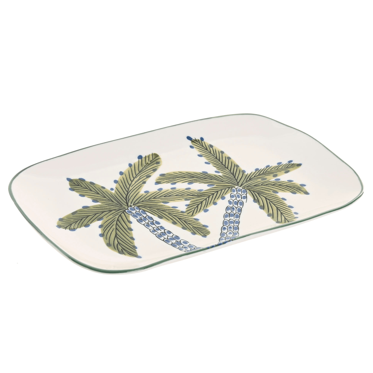 Plateau porcelaine Baltri - Palmier Vert et Bleu 27x19cm