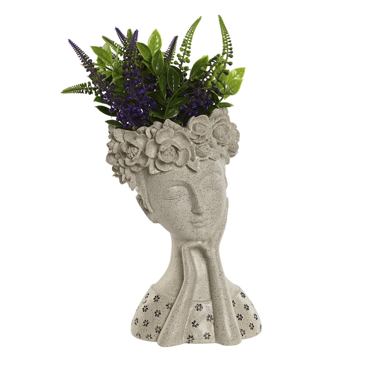 Statue Buste Femme résine Cartizo plantes artificielles Violet