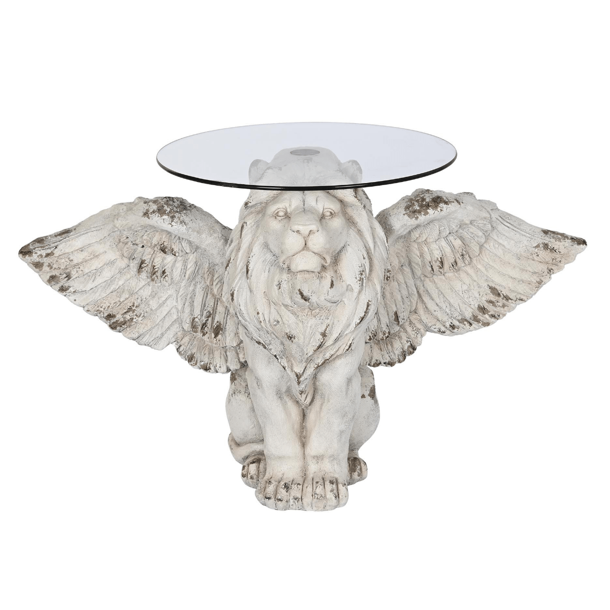 Table Verre Statue Lion avec ailes San Marco 96x62cm