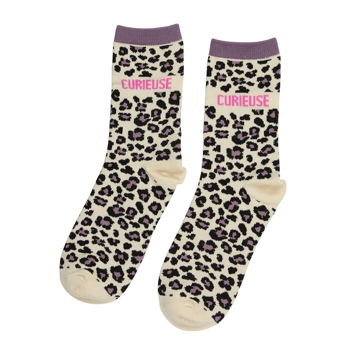 Chaussettes Léopard crème Ysatosa Message Curieuse 36-41