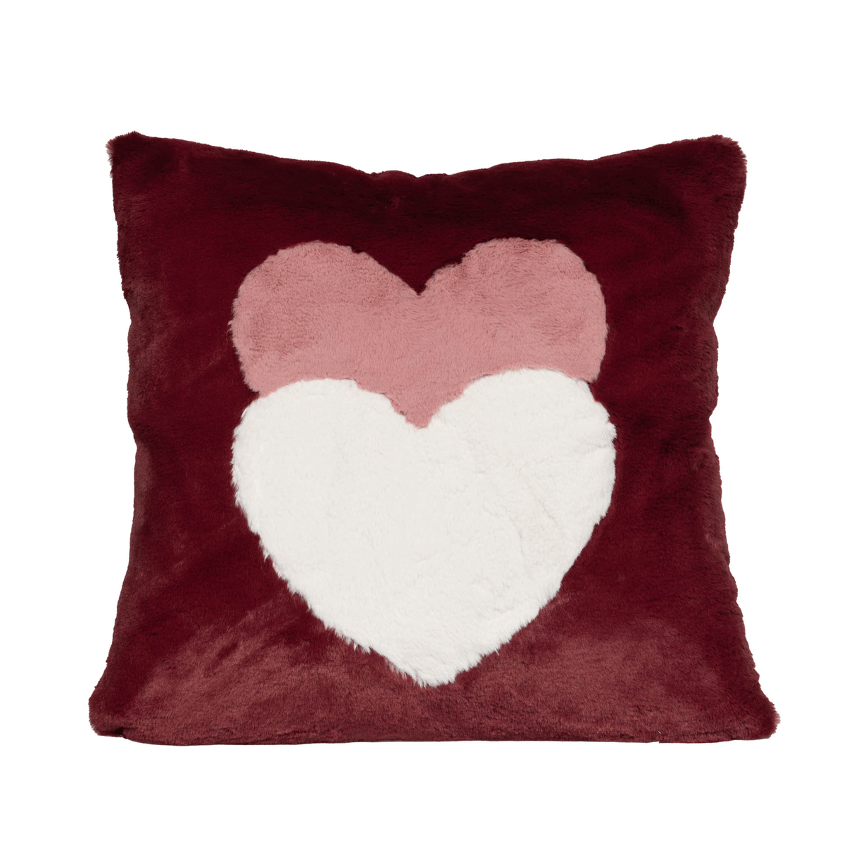 Coussin fausse fourrure Cœur Cilyza Bordeaux et Rose 50x50cm