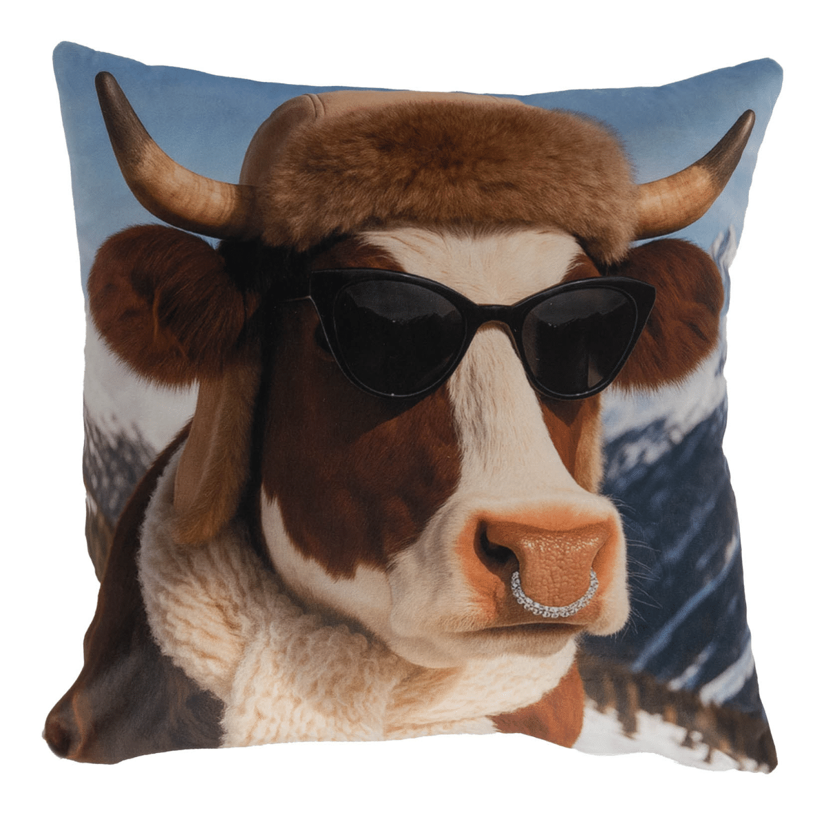Coussin imprimé Makista Vache au ski 45x45cm
