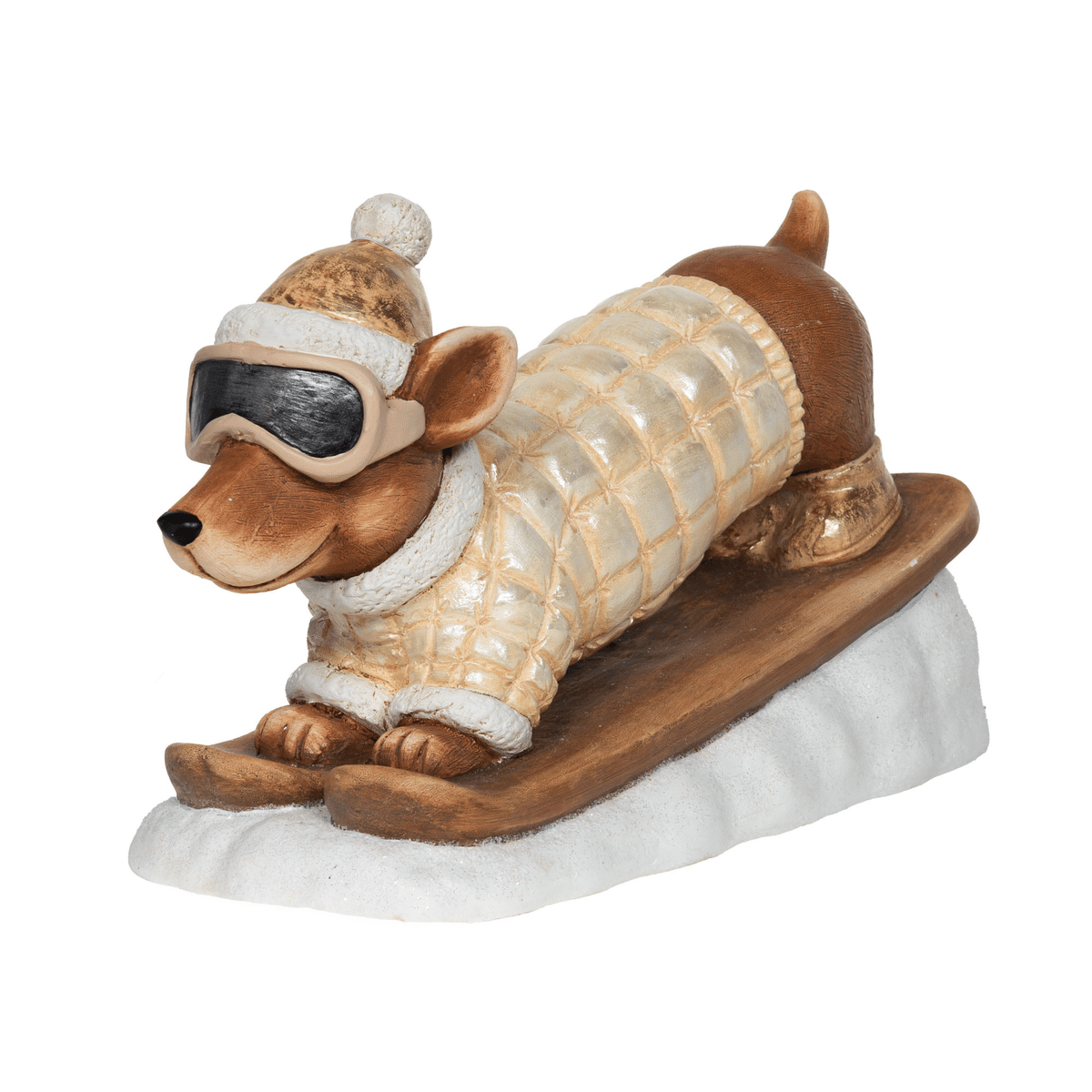 Déco Noël - Statue résine Teckel Popsye tenue de Ski 50x29cm
