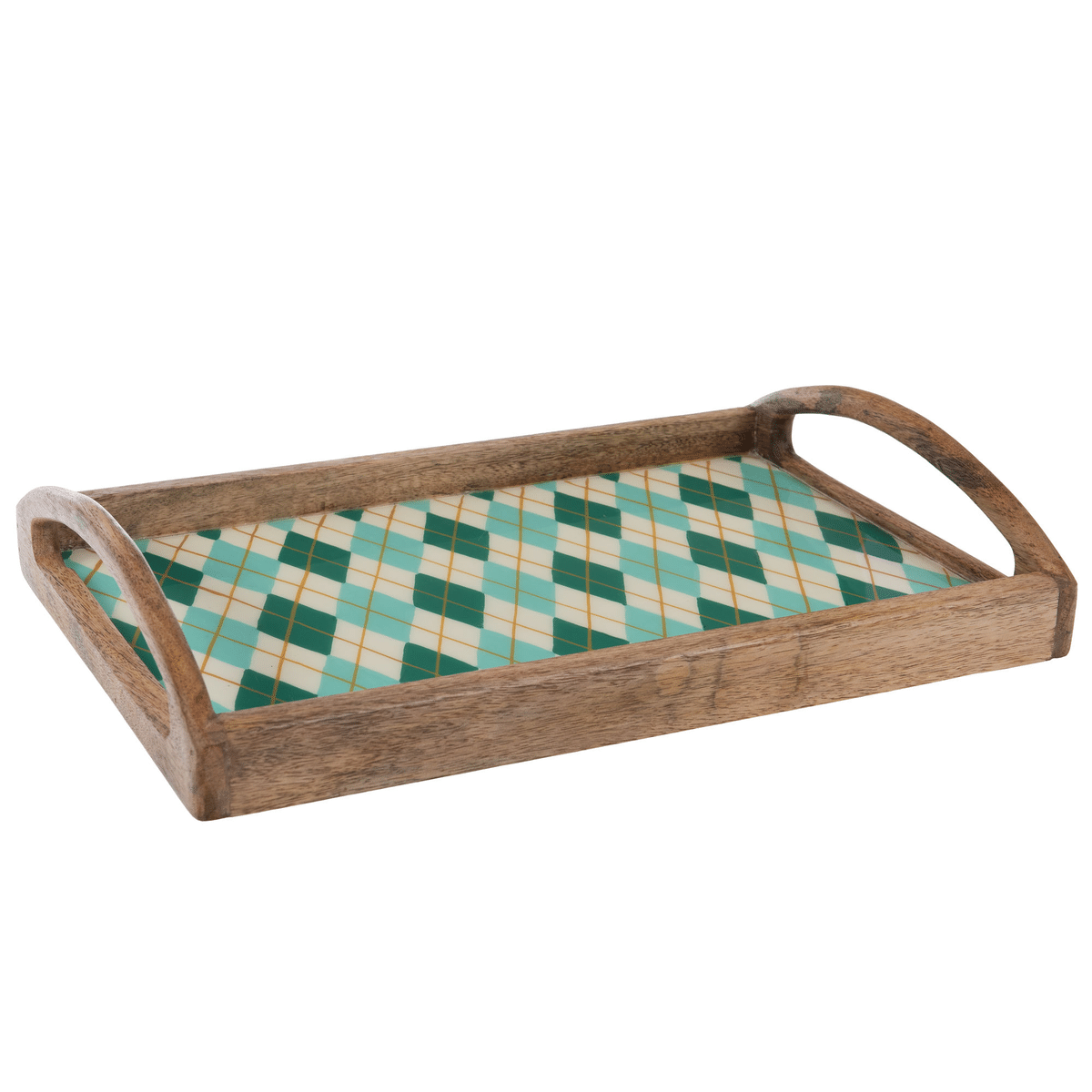 Plateau bois manguier losange Gankalis Vert 44x30cm