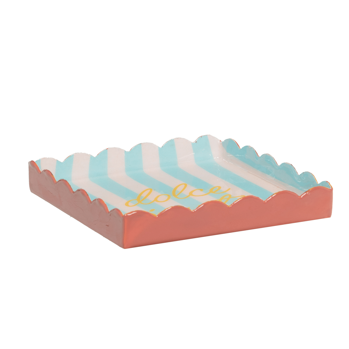 Plateau métal rayure Pizias Bleu et Rose Dolce Vita 16x16cm