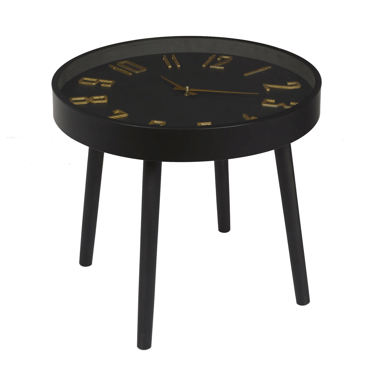 Table Basse ronde métal Horloge verre Bakarino Noir D50cm